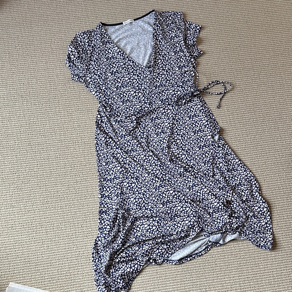 Floral Navy Wrap Midi Dress with Tie Waist